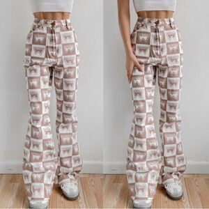 Wrangler Brown and White Boot Cut Pants with Flare